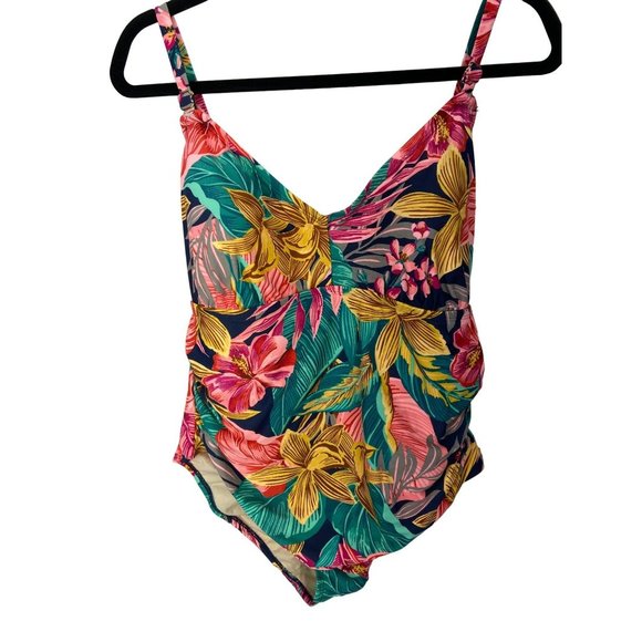 KONA SOL Women’s Plus Size 20W Swimsuit One Piece‎ Tropical Floral Lined - Picture 1 of 7